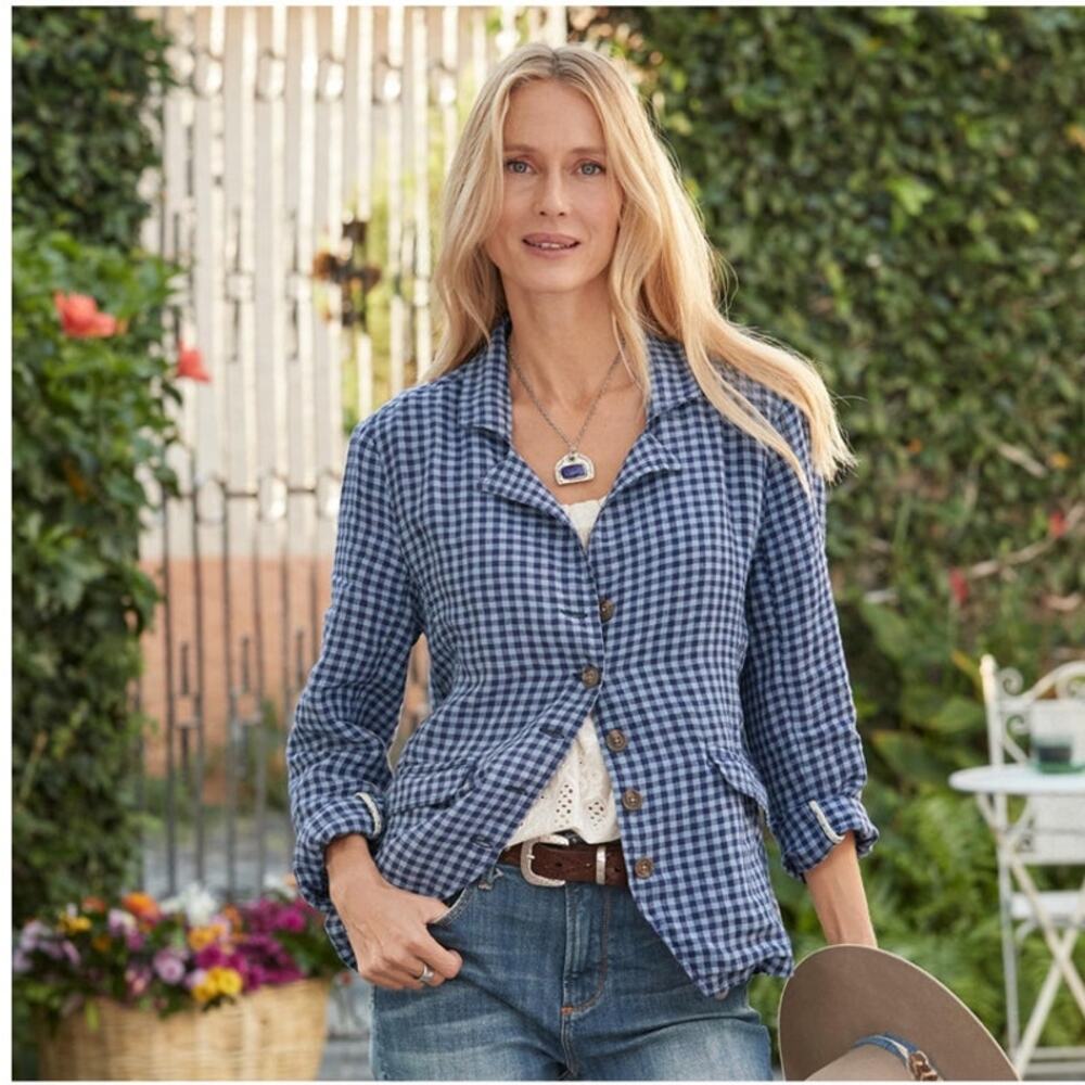 Sundance Blue Gingham Button-Front Jacket